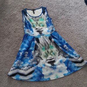Aqua dress geometric pattern blue and green sleeveless size small